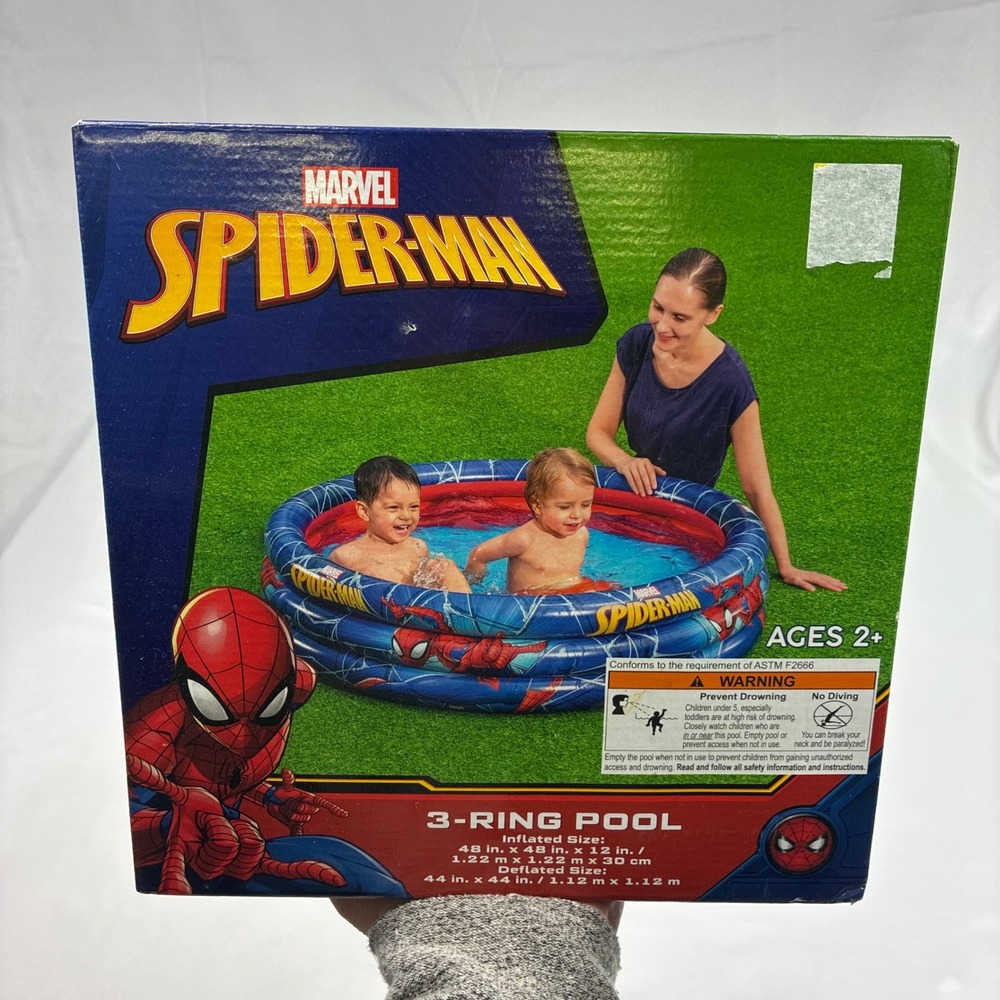 Marvel Spider-Man 3-Ring‎ Inflatable Kiddie Pool Kids 48in Blue NEW Superhero